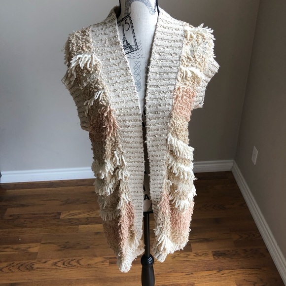 Anthropology Moth Textured Boho Split Back Vest XS/S - Picture 3 of 8